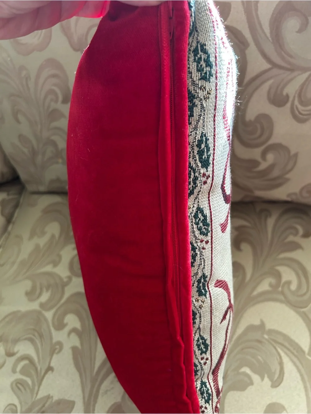 Needlepoint Tapestry Angel Christmas Throw Pillow Holiday Home Decor Holly Red